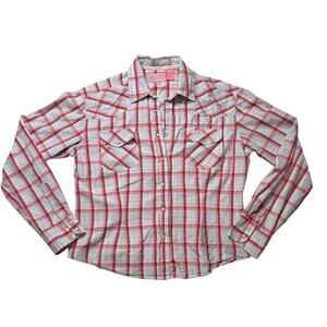 Cowgirl Hardware Pink Plaid Cotton Button Up/Collared, Bling Accents, Western XL